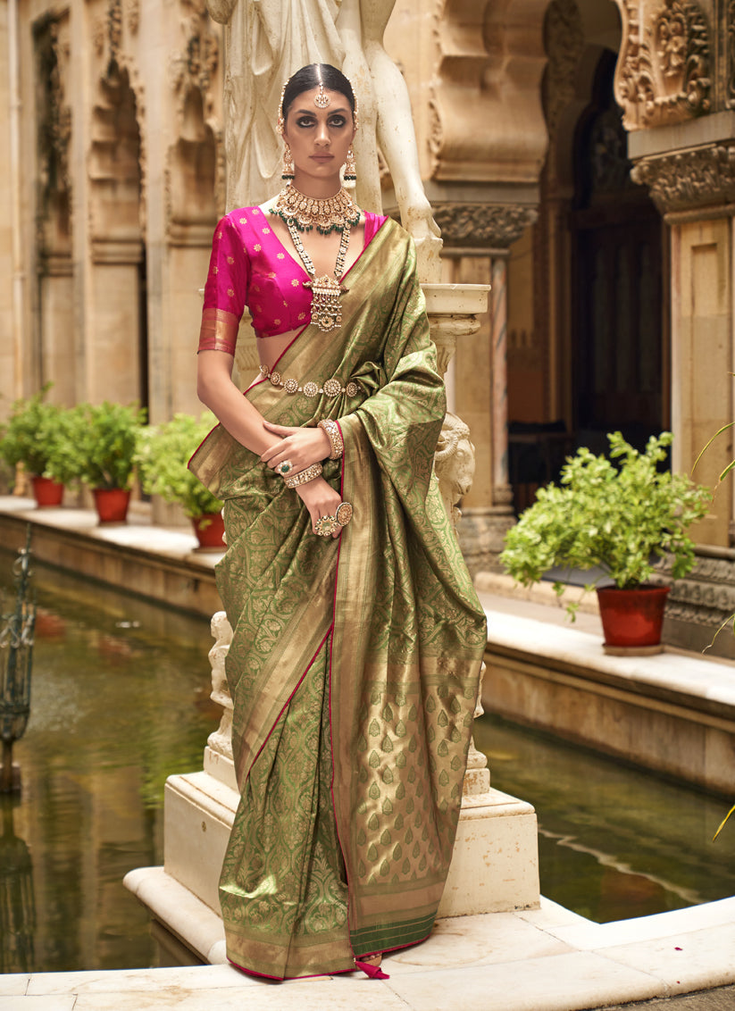 Sage Green Silk Woven Saree for Festival