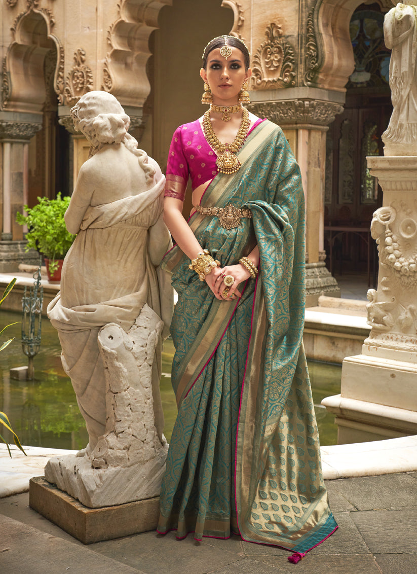 Firozi Silk Woven Saree for Festival