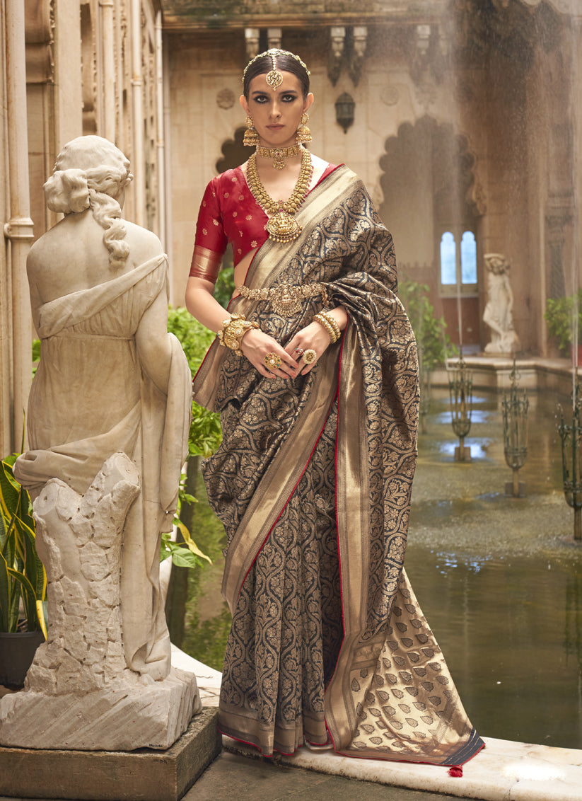 Black Silk Woven Saree for Festival