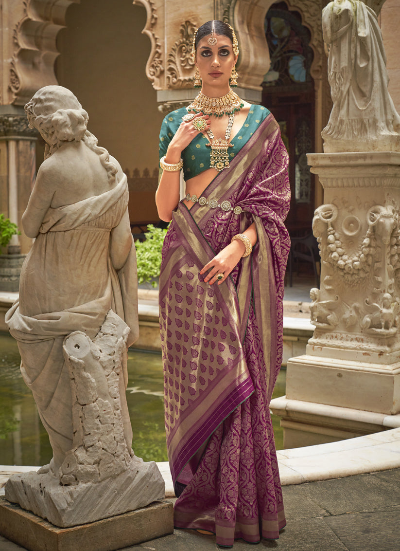 Wine Silk Woven Saree for Festival