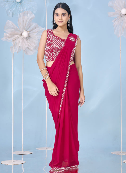 Magenta Embellished Motif Ready to Wear Saree