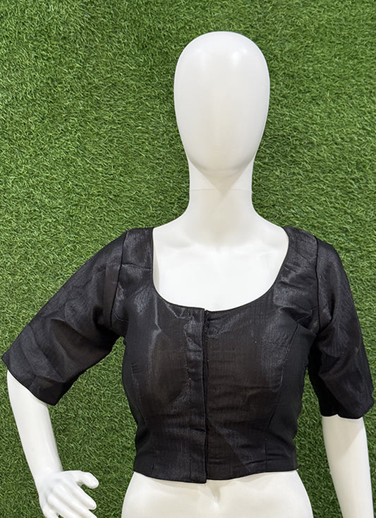 Black Silk Weaving Print Readymade Blouse
