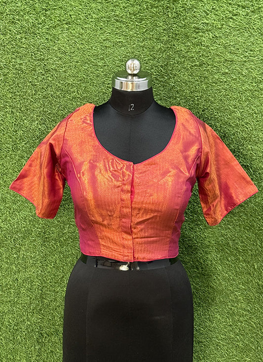 Vibrant pink silk weaving print readymade blouse