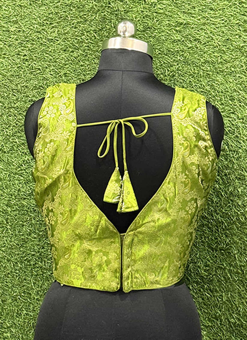 Olive Green silk weaving print readymade blouse
