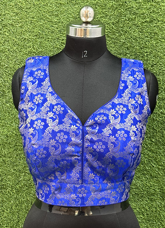 Royal Blue silk weaving print readymade blouse