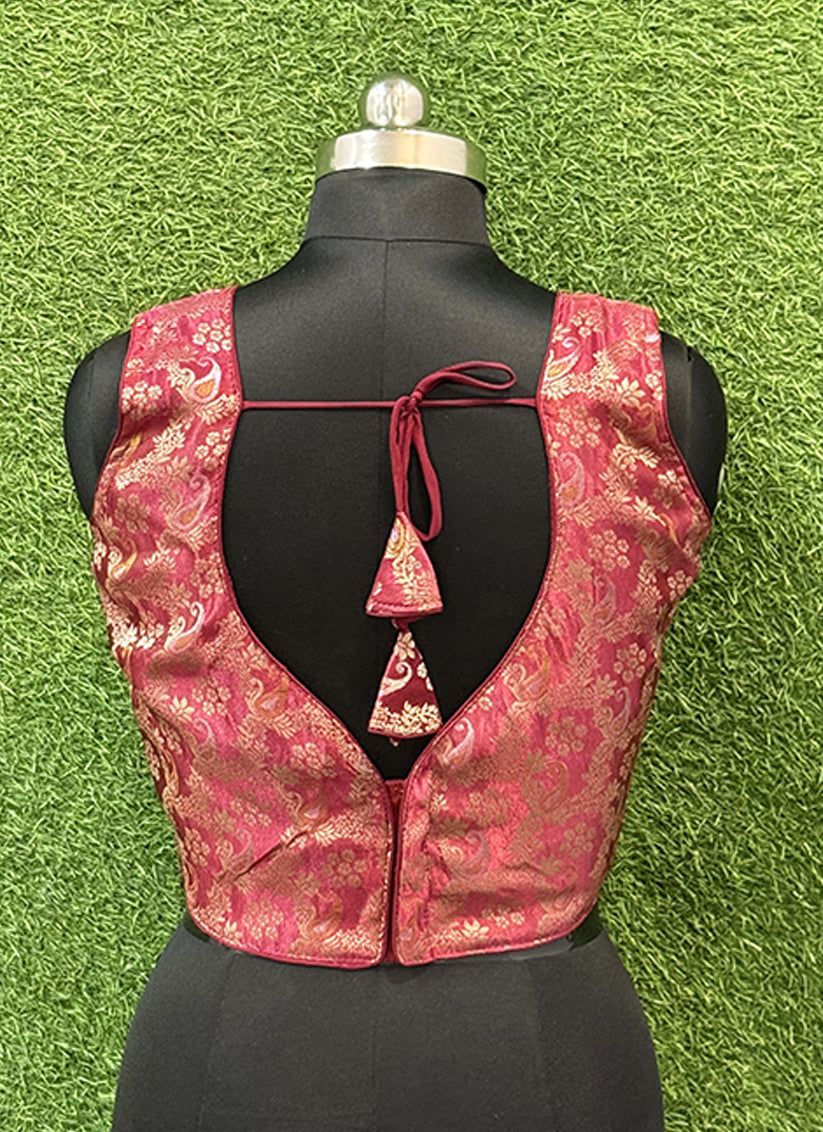 Magenta silk weaving print readymade blouse