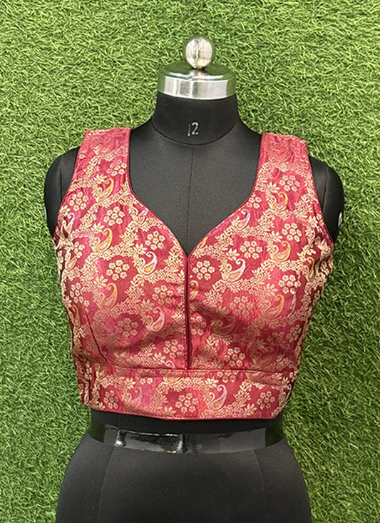 Magenta silk weaving print readymade blouse