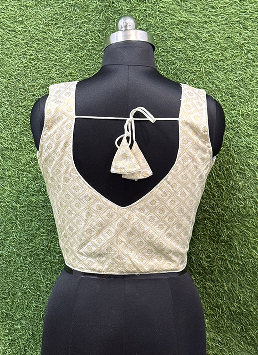 Cream silk weaving print readymade blouse