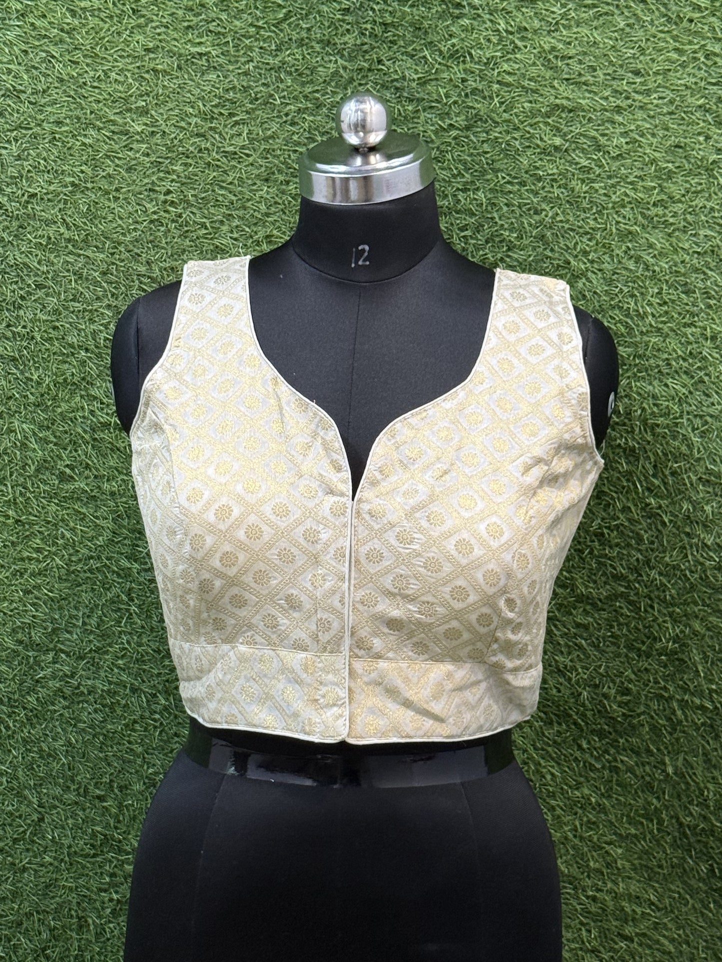 Cream silk weaving print readymade blouse