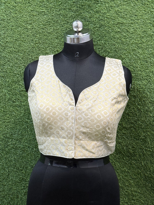 Cream silk weaving print readymade blouse