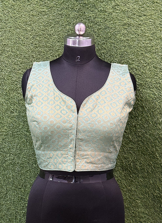 Sea Green silk weaving print readymade blouse