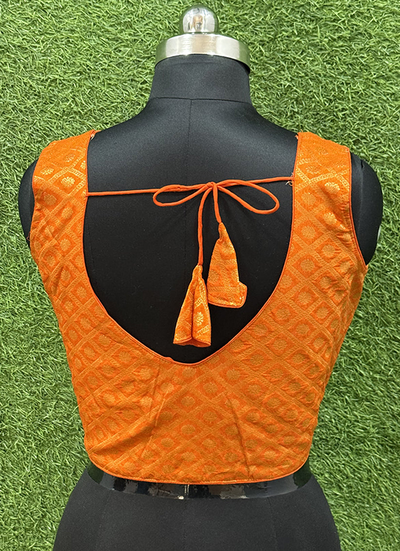 Orange silk weaving print readymade blouse