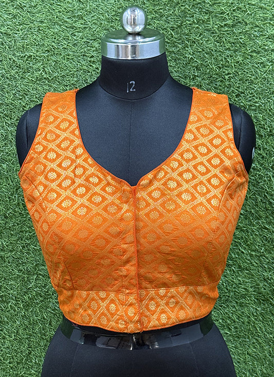 Orange silk weaving print readymade blouse