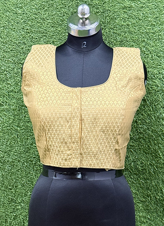 Golden art silk Weaving Print readymade blouse