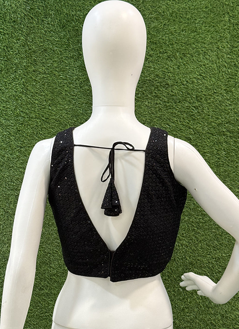 Black Georgette Thread & Sequins readymade blouse