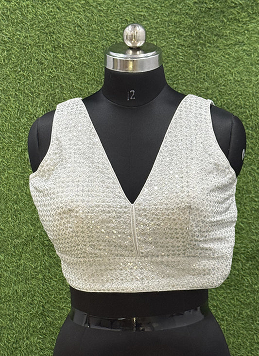 Silver Georgette Thread & Sequins readymade blouse