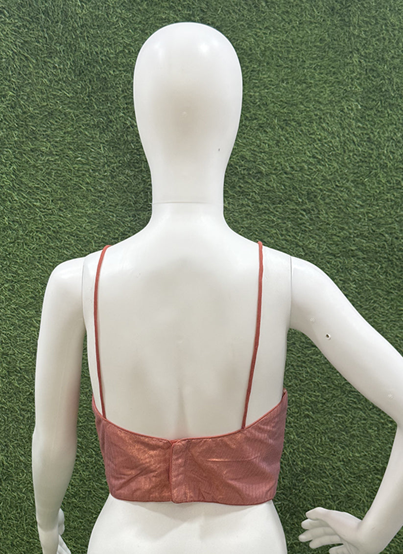 Rust artsilk weaving print readymade blouse