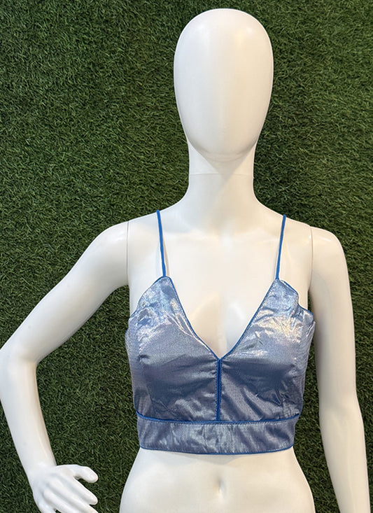 Sea Blue artsilk weaving print readymade blouse