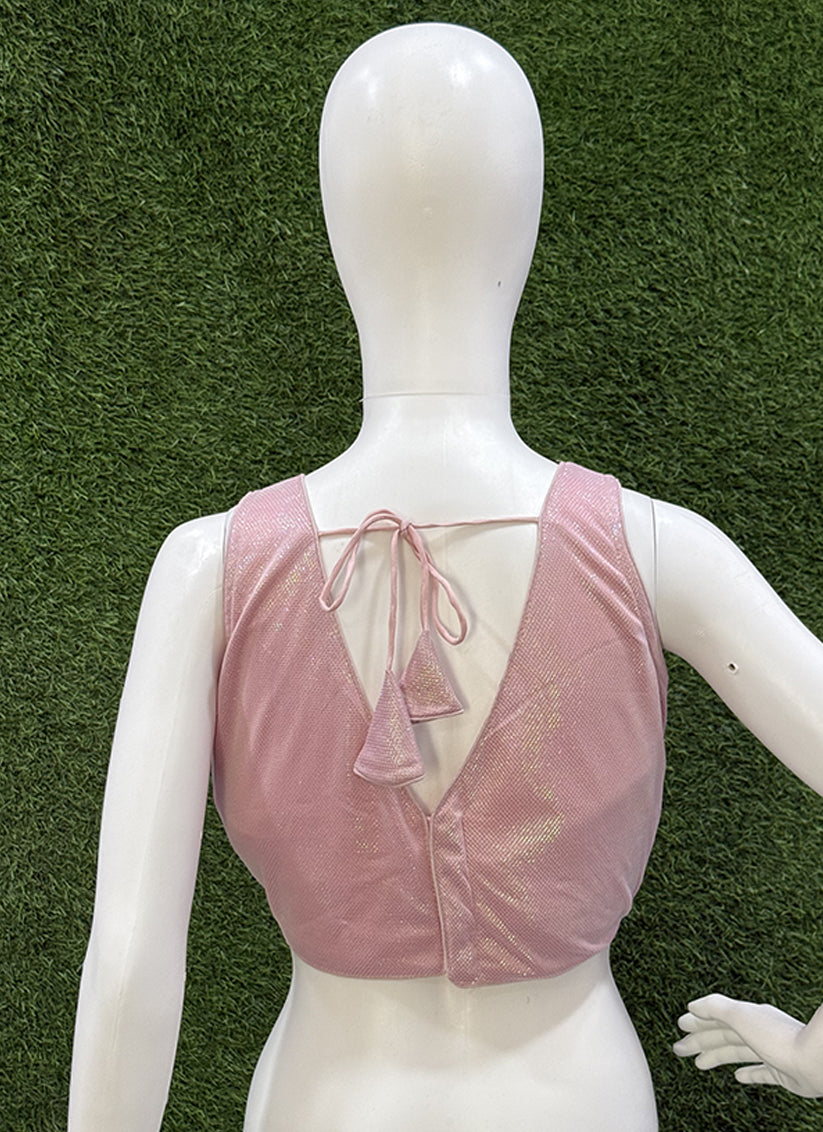 Pink Lycra thread work readymade blouse