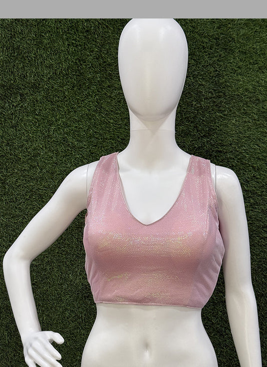 Pink Lycra thread work readymade blouse