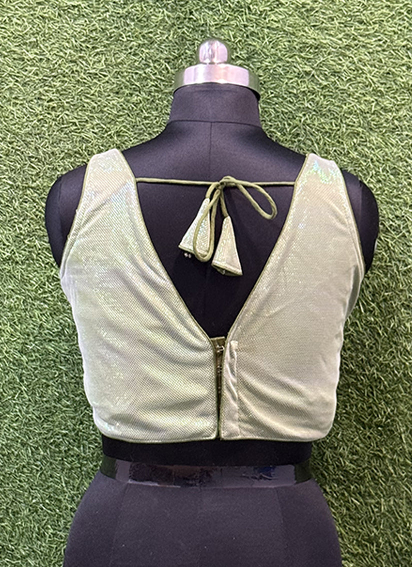 Green Lycra thread work readymade blouse