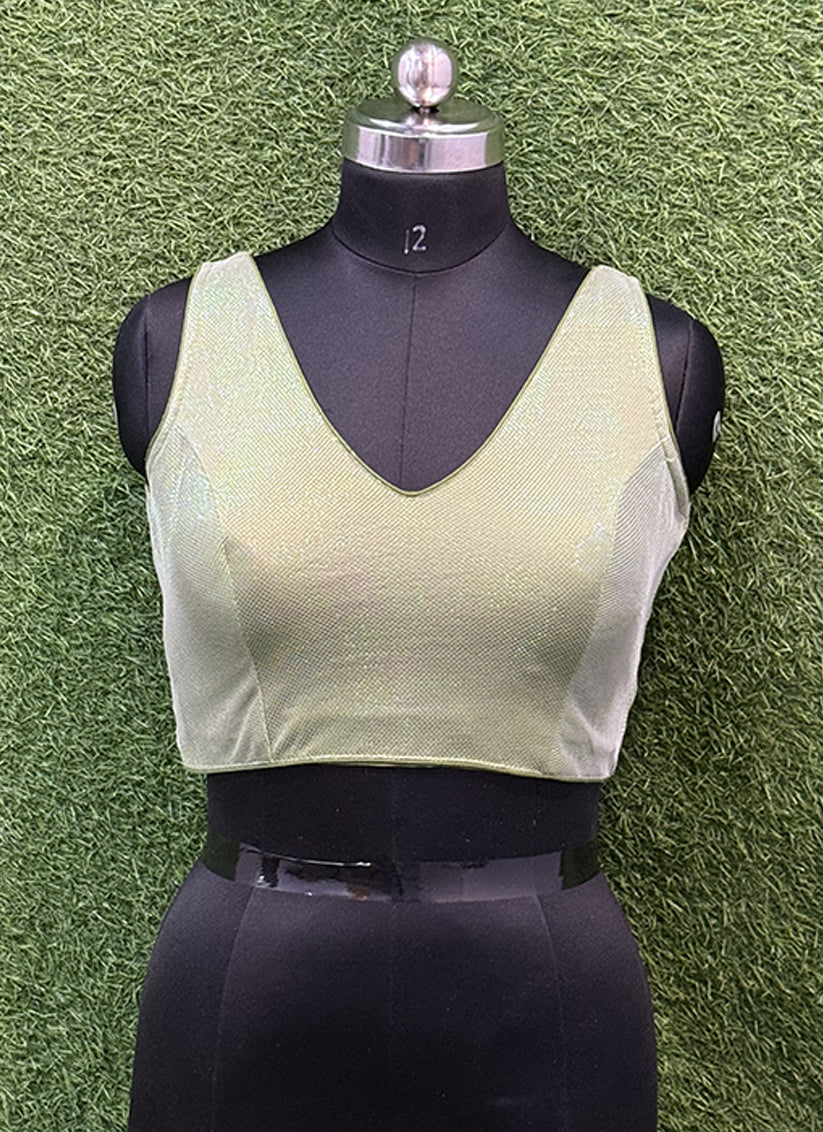 Green Lycra thread work readymade blouse