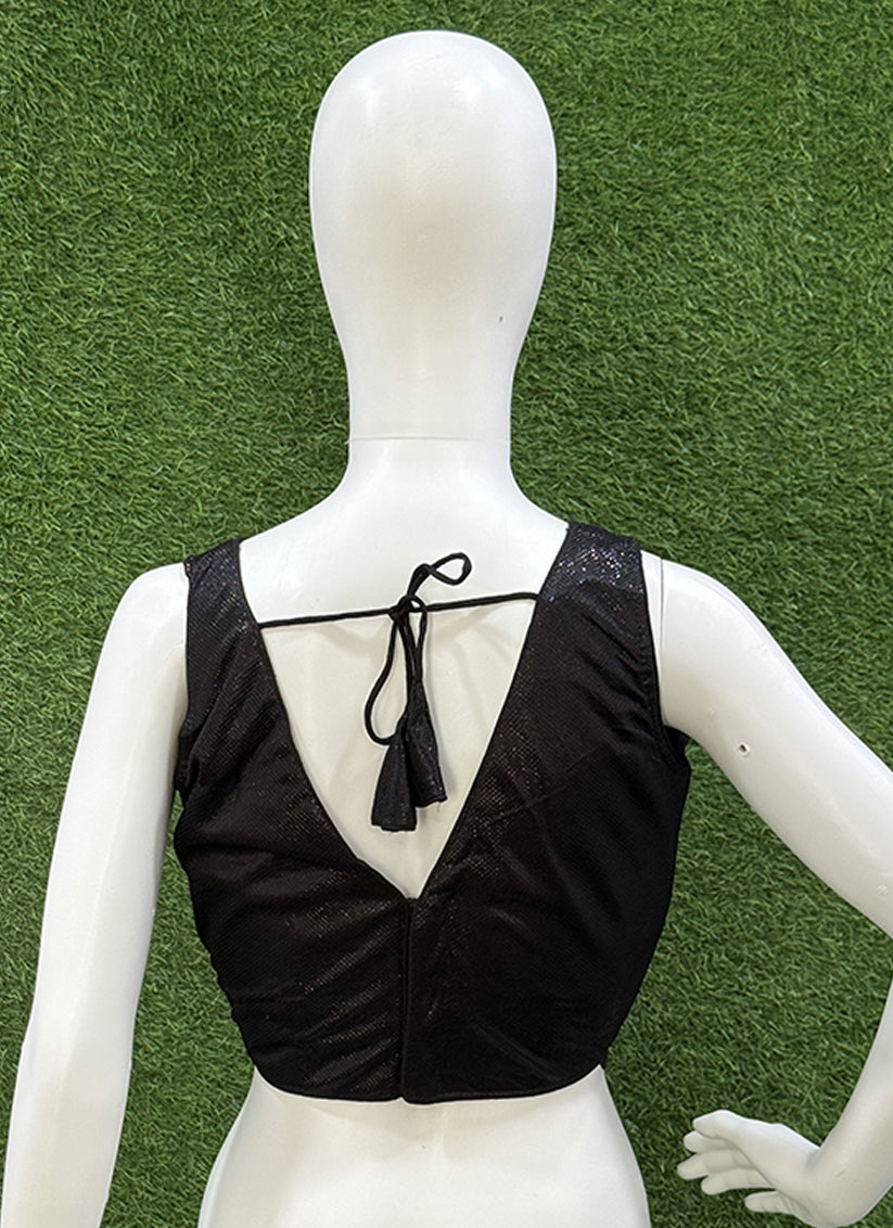 Black Lycra thread work readymade blouse