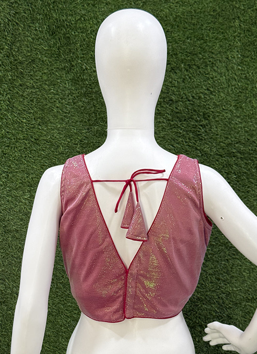 Wine Lycra thread work readymade blouse