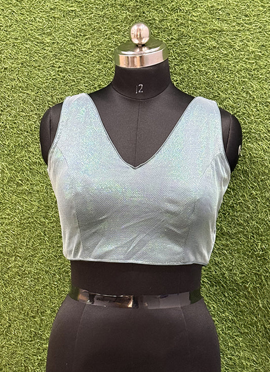Sea Blue Lycra thread work readymade blouse