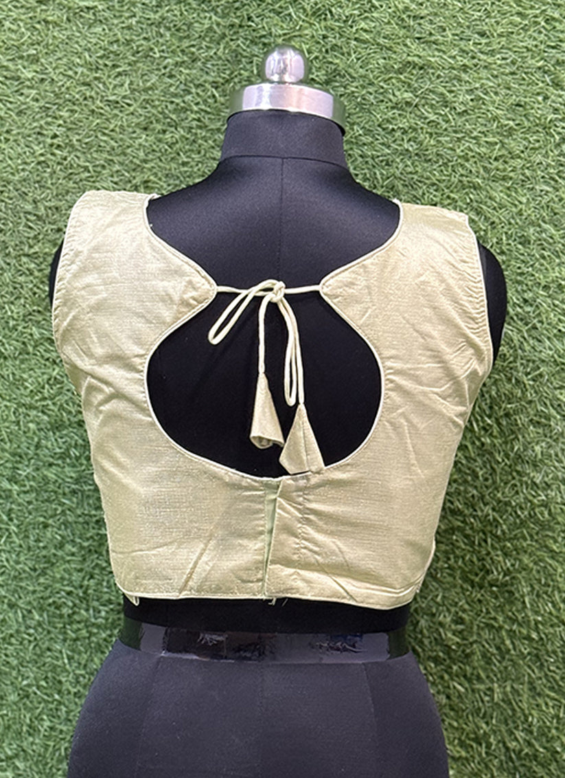 Pastel Green Raw Silk plain readymade blouse