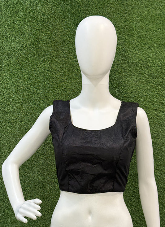 Black Raw Silk plain readymade blouse