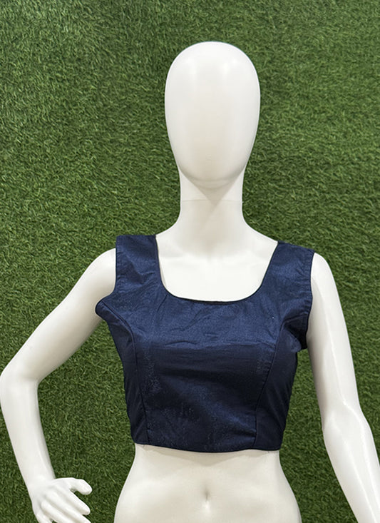 Navy Blue Raw Silk plain readymade blouse