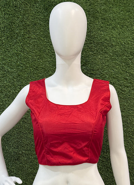 Red Raw Silk plain readymade blouse