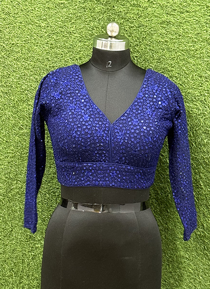 Blue Georgette Thread & Sequin redymade blouse