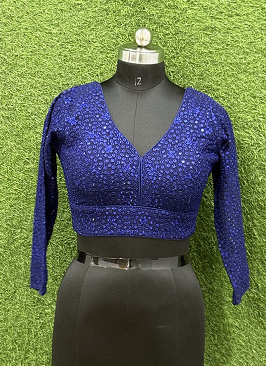 Blue Georgette Thread & Sequin redymade blouse