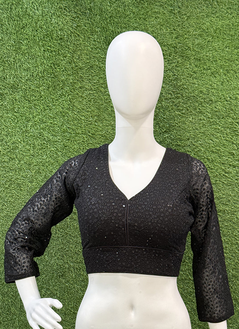 Black Georgette Thread & Sequin redymade blouse