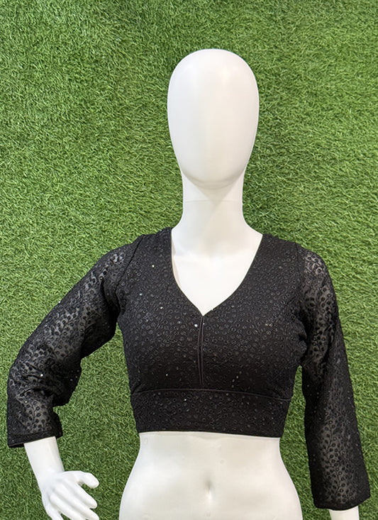Black Georgette Thread & Sequin redymade blouse