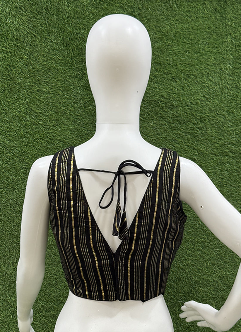 Black Cotton Silk zari weaving readymade blouse