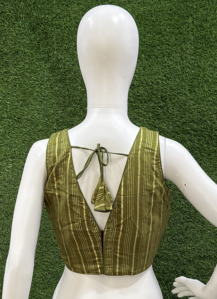 Olive Green Cotton Silk zari weaving readymade blouse