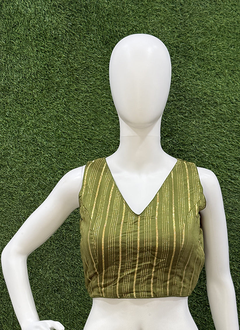 Olive Green Cotton Silk zari weaving readymade blouse
