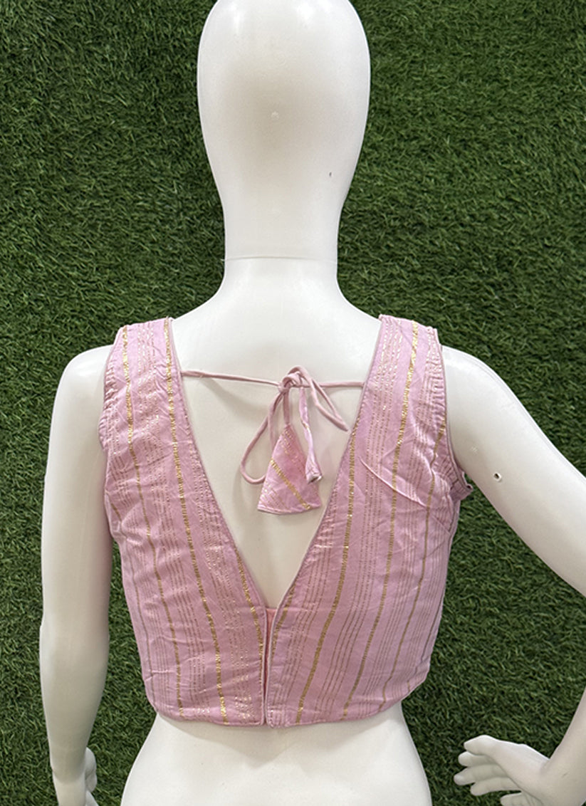 Pink Cotton Silk zari weaving readymade blouse