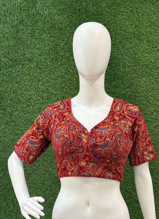 Maroon velvet Heavy Embroidery readymade blouse