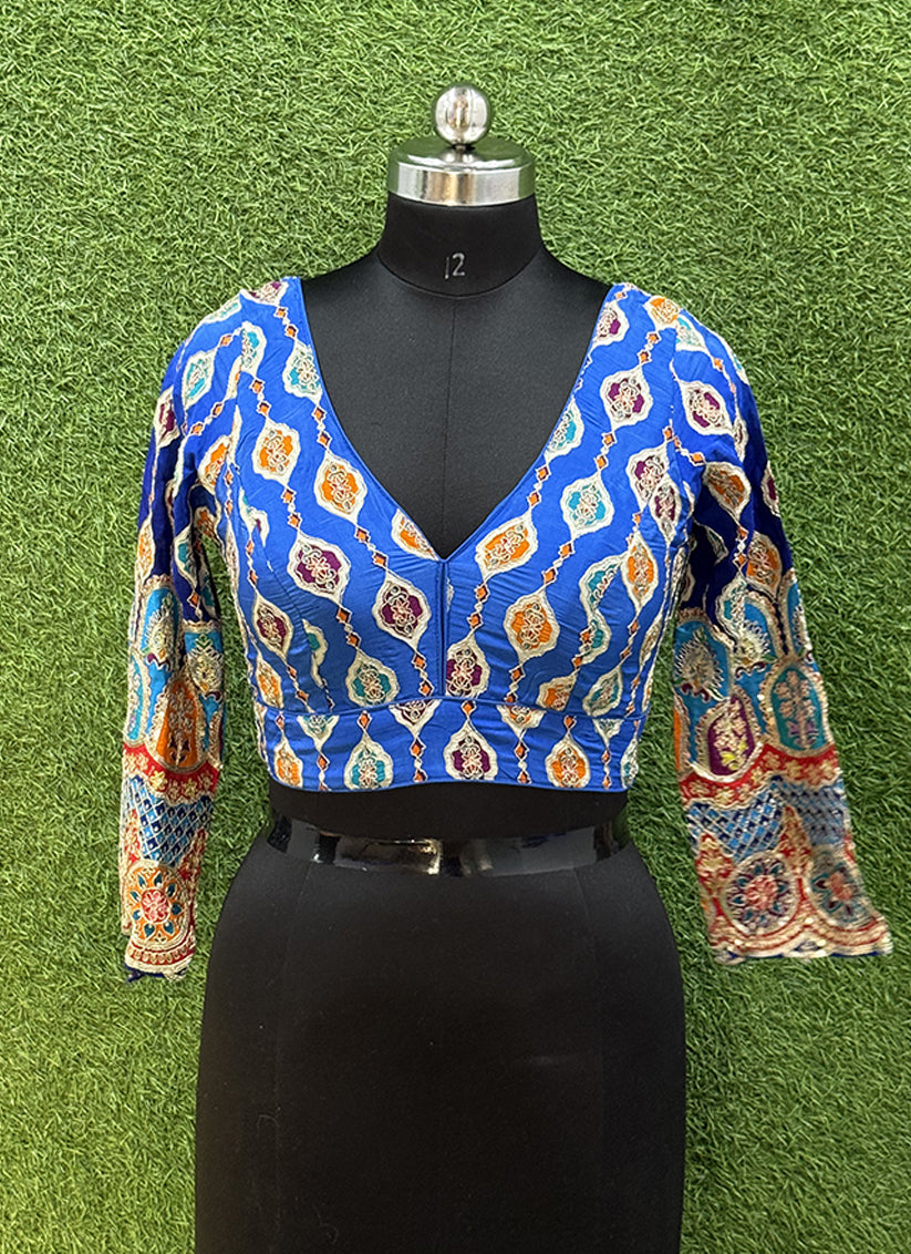 Blue chiffon Heavy Embroidery readymade blouse