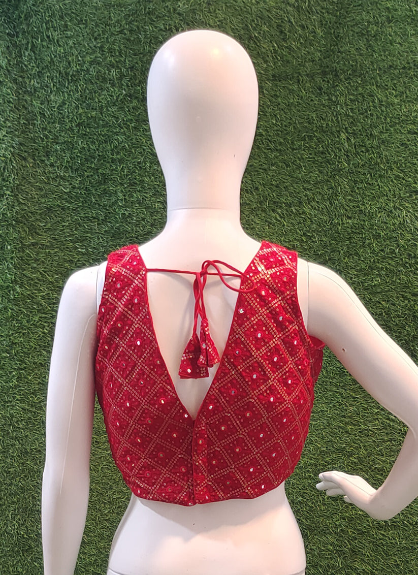 Maroon Cotton Thread & Sequins & Foil readymade blouse