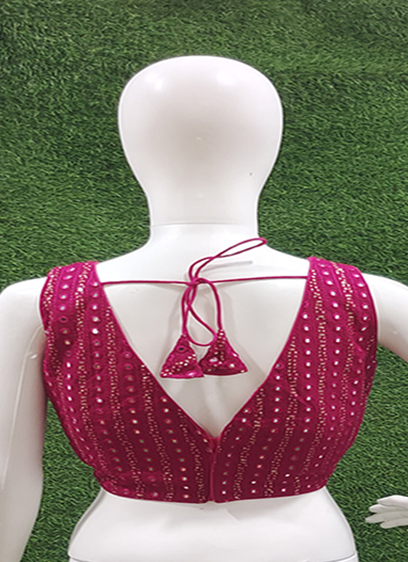 Magenta Cotton Thread & Sequins & Foil readymade blouse
