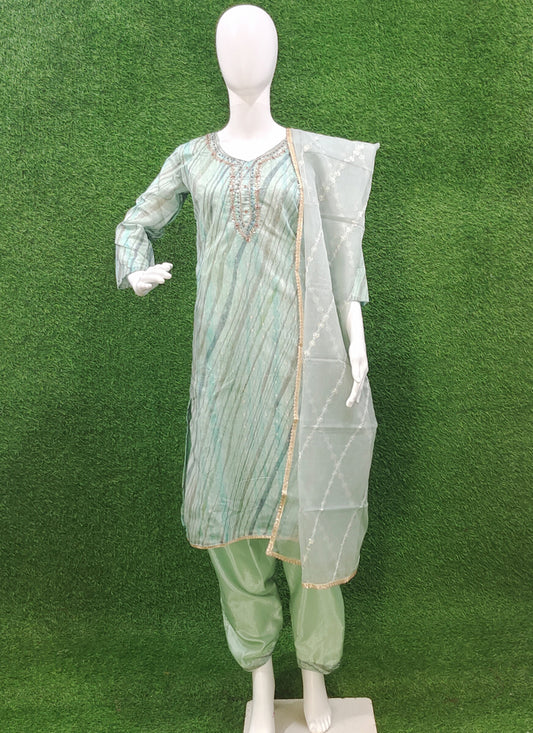 Pista Green Cotton Silk Salwar Suit