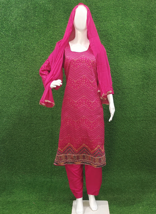 Magenta Rayon Bandhani Print Salwar Suit