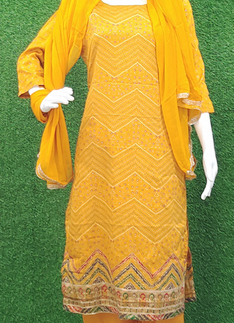 Mustard Yellow Rayon Bandhani Print Salwar Suit
