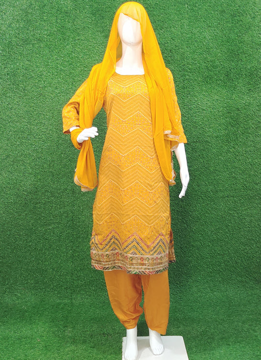 Mustard Yellow Rayon Bandhani Print Salwar Suit