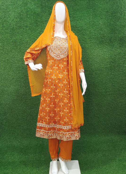 Golden Yellow Rayon Anarkali Style Salwar Suit